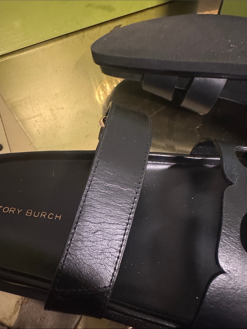 Tory Burch Black Leather Double-Strap Logo Slides - Picture 5 of 5